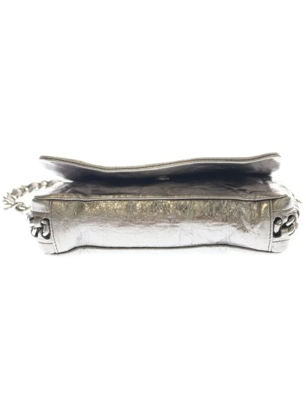 Chanel CC Logo Full Flap Leather Silver Chain Shoulder Bag Metallic